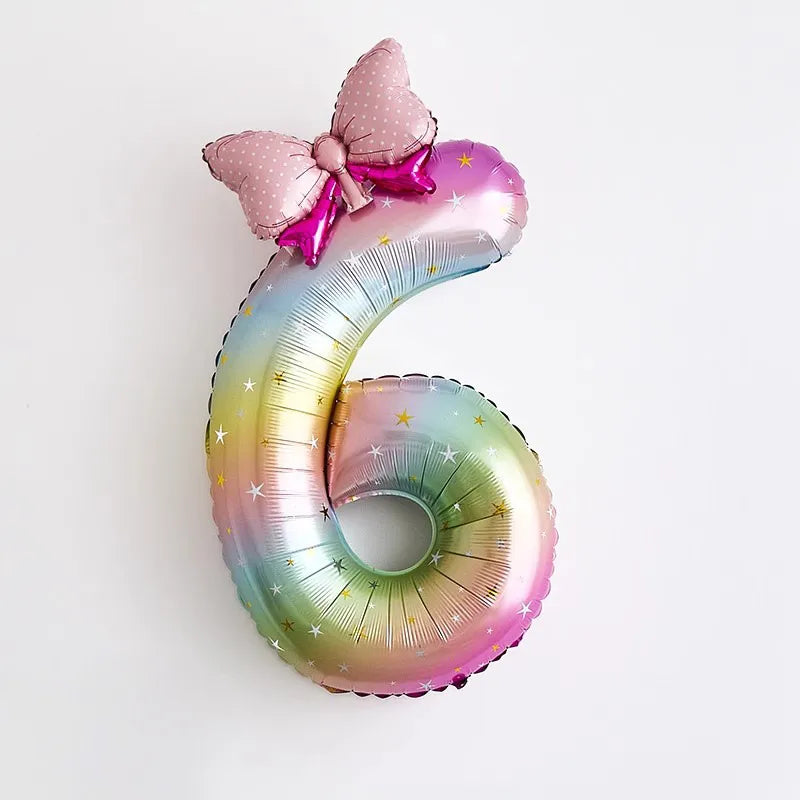40-Inch Rainbow Star Gradient Colorful Balloons With Bow Knot Set Birthday Party Scene Decorations Digital Number Balloons