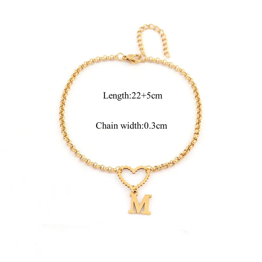 Wholesale Jewelry Casual Simple Style Letter Heart Shape 201 Stainless Steel 304 Stainless Steel Anklet