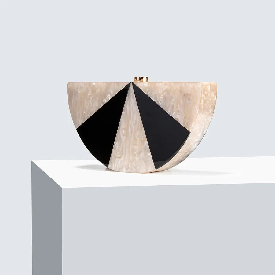 Champagne Sky Blue White Arylic Color Block Semicircle Evening Bags
