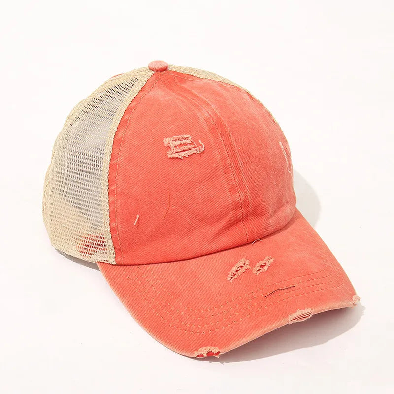 New Washed Retro Pure Color Mesh Hat Cross Design Sun Protection Baseball Cap Spring Autumn Season Unisex Hat