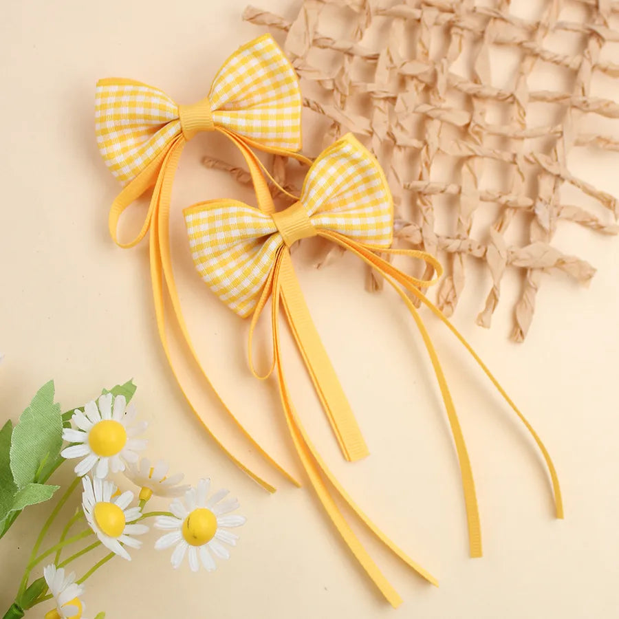 Plaid Ribbon Bow Fresh Plaid Pair Clip British   Spring New