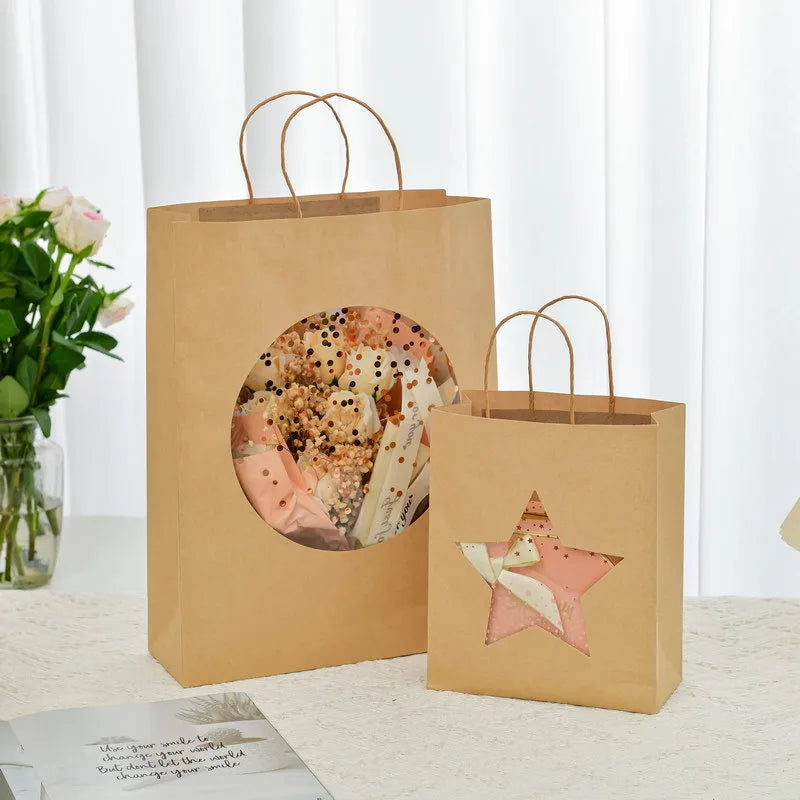 Creative Kraft Paper Gift Bag Handbag Window Shopping Birthday Simple Packaging Gift Bag