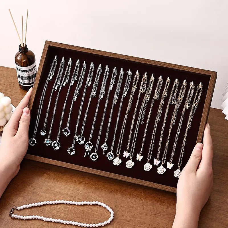 Walnut Wood Jewelry Display Tray Earring Necklace Bracelet Ring Stand Night Market Stall Props Luxury Style Jewelry Holder