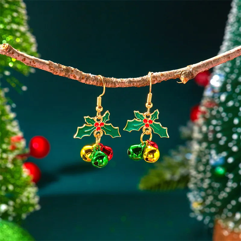 Fashionable Christmas Butterfly Knot Tassel Bell Earrings Elegant Versatile Alloy Iron And Copper Post Earrings
