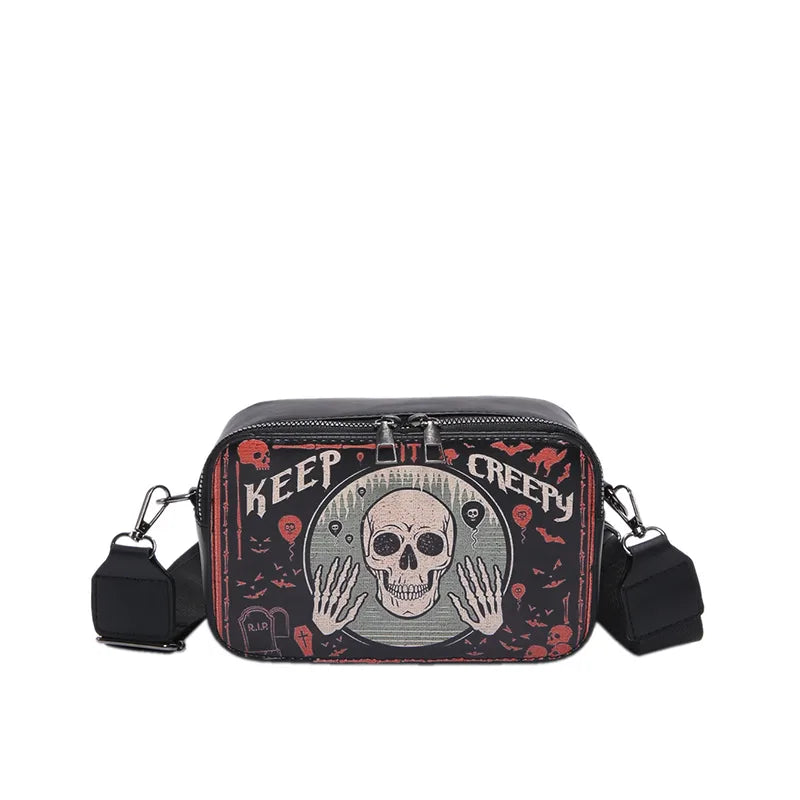 Halloween Women's Pu Leather Pumpkin Letter Ghost Streetwear Square Zipper Shoulder Bag Crossbody Bag