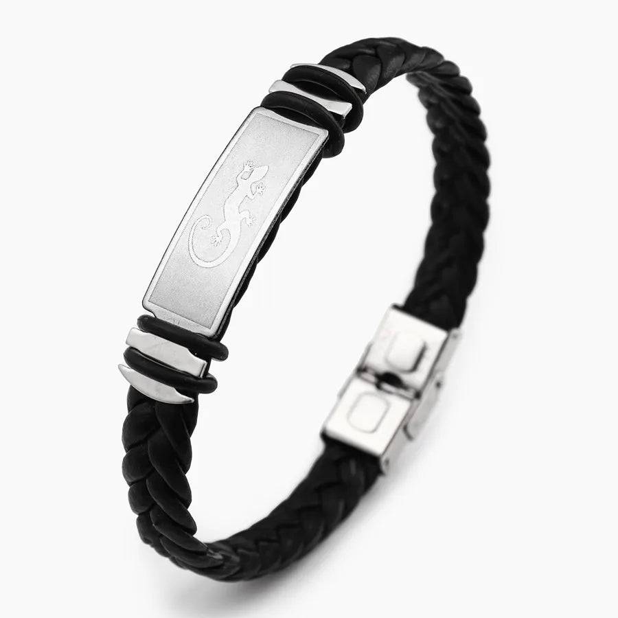 Retro Punk Solid Color 304 Stainless Steel Pu Leather Plating Men's Bangle Men Cord & Leather Bracelets