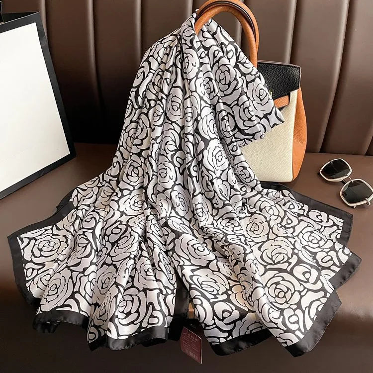 women's fashion letter plaid satin printing silk scarves