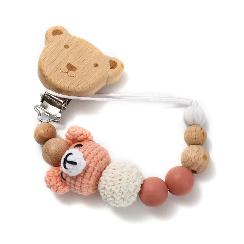 Casual Cute Bear Wood pacifier chain Baby Accessories