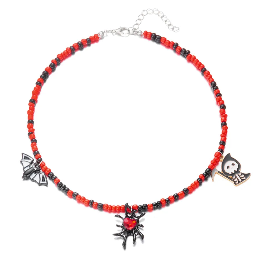 Handmade Halloween Necklace Ghost Spider Pendant Color Matched Pumpkin Design Zinc Alloy Women's Jewelry Accessory