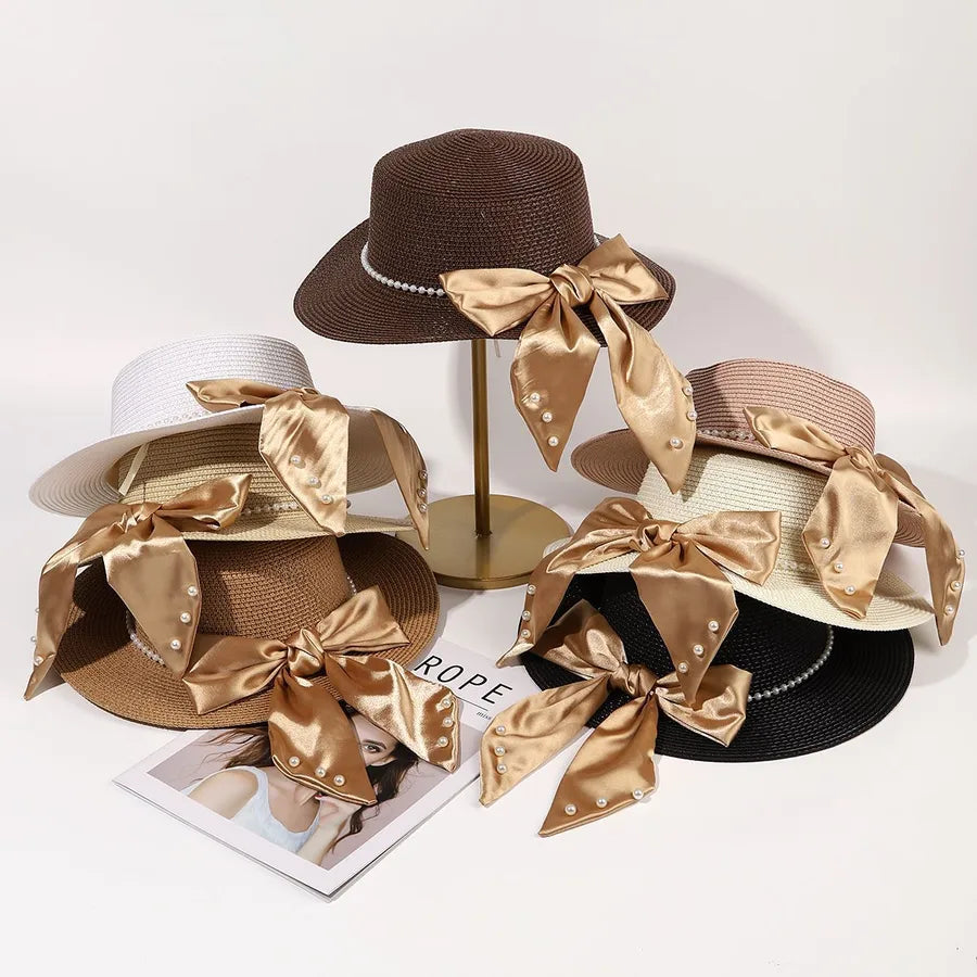 Women's Pastoral Bow Knot Flat Eaves Sun Hat