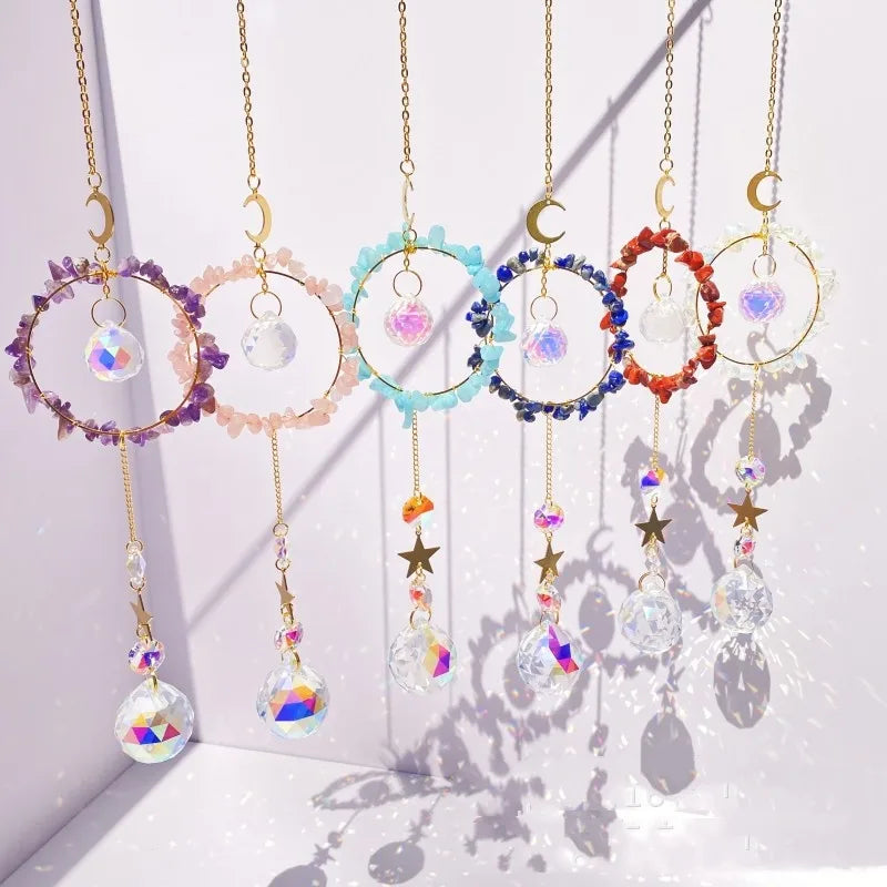 Romantic Circle Star K9 Crystal Natural Crystal Metal Dreamcatcher Wall Art