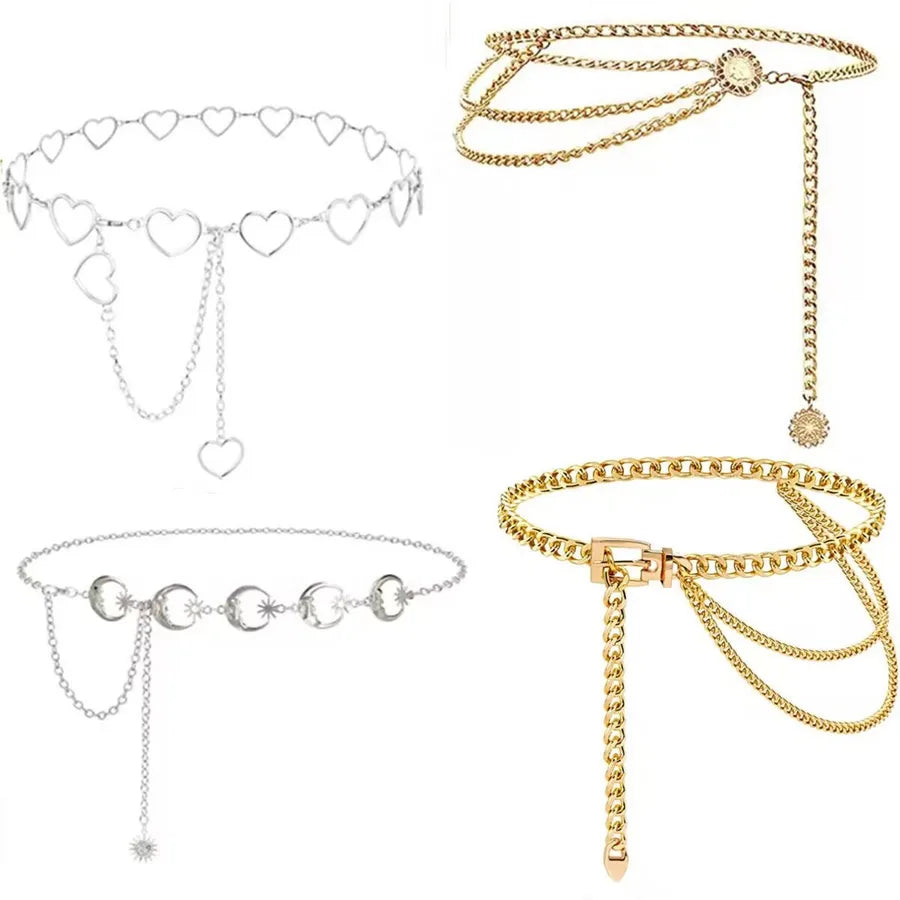simple hollow chain fashion Metal Moon tassel waist chain female love body chain decoration wholesale