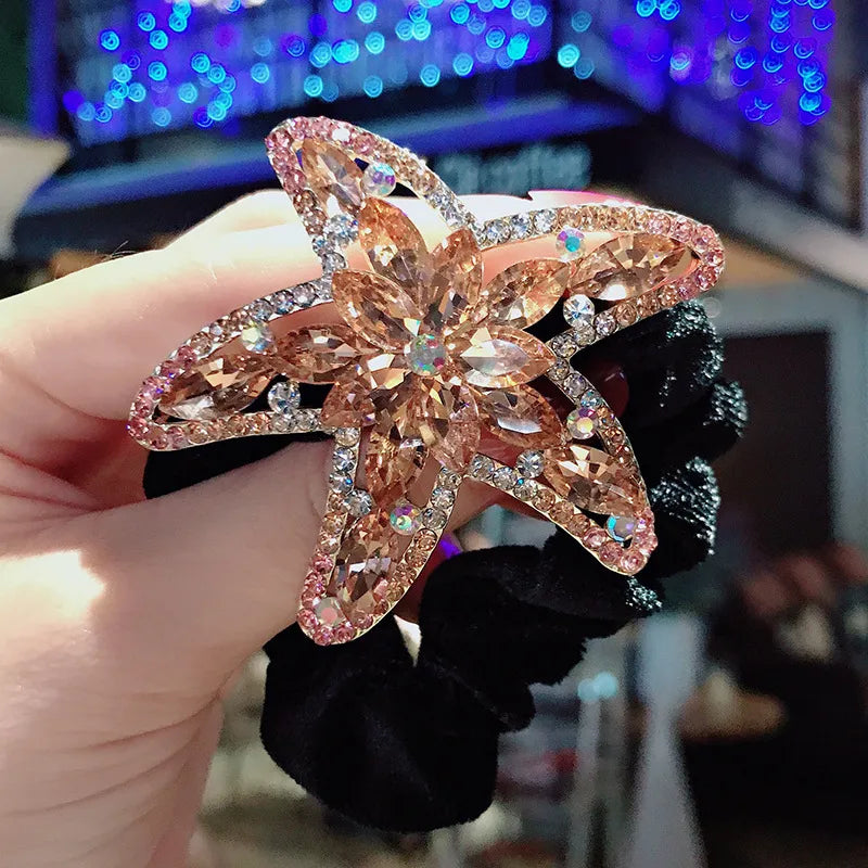 New Style Gold Velvet High-Grade Hair Ring Alloy Starfish Rhinestone High Elastic Hair Tie Bun Large Large Intestine Hair Ring