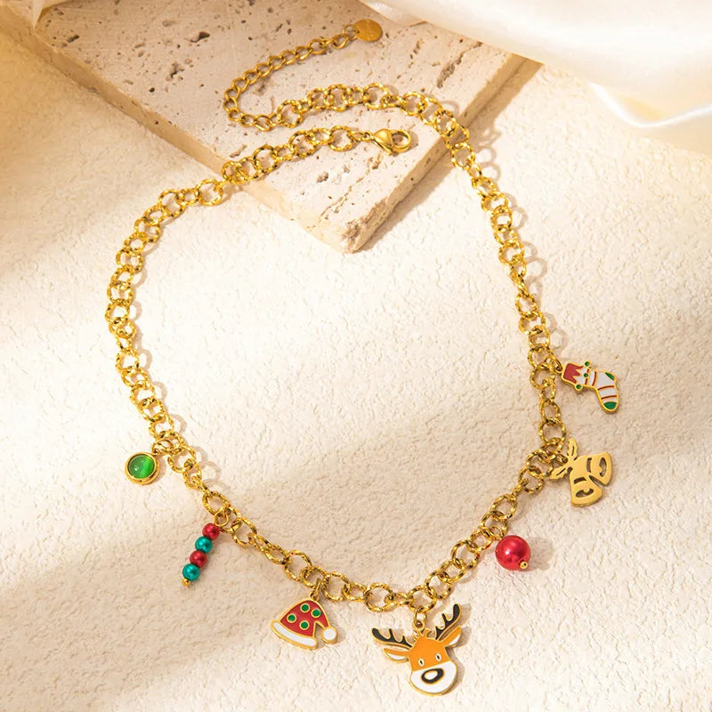 Fashionable Titanium Steel Santa Claus Bracelet With Deer Pendant Cute Christmas Stainless Steel Stylish Hand Jewelry