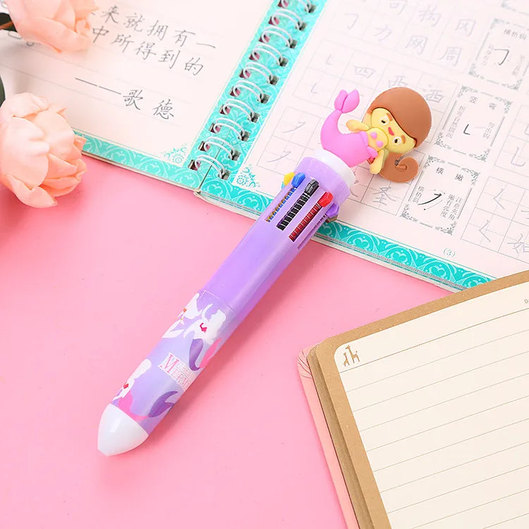 cartoon animal ten-color student stationery retractable ballpoint pen 1pcs