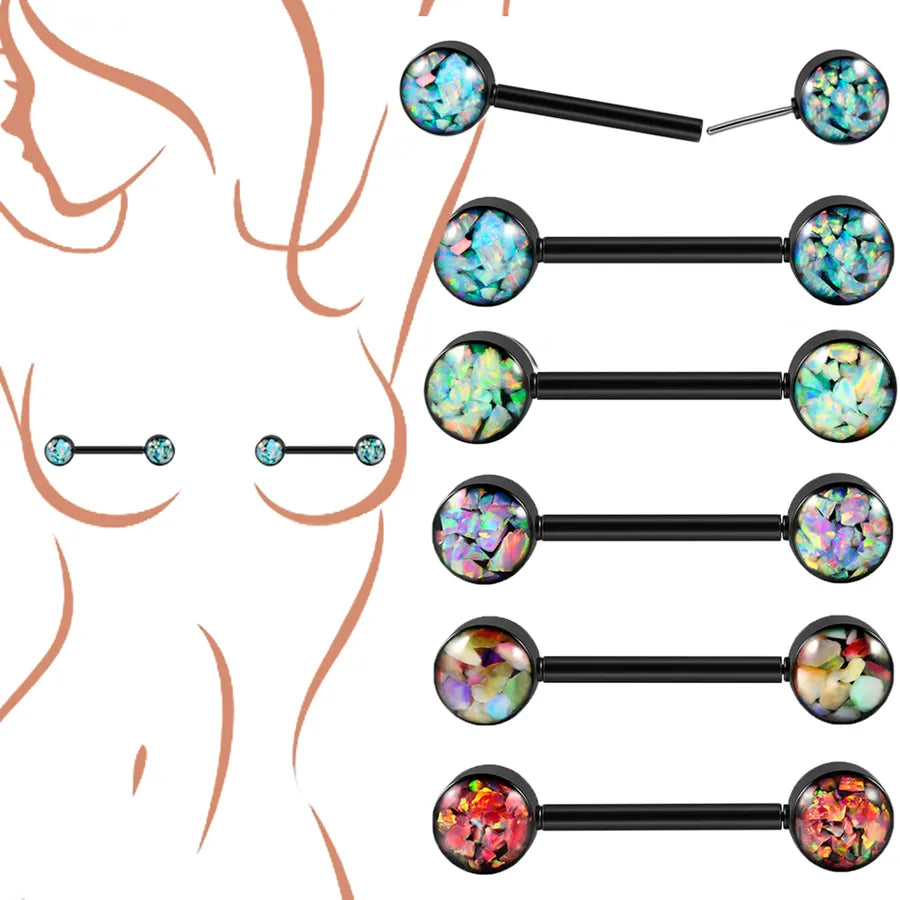 1 Piece Nipple Rings & Studs Sexy Double Head 304 Stainless Steel Opal Plating Opal 18K Gold Plated