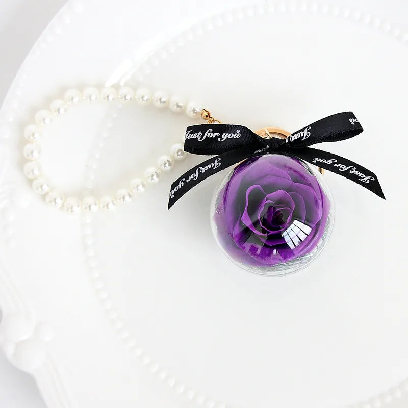 cute letter preserved flower women's keychain