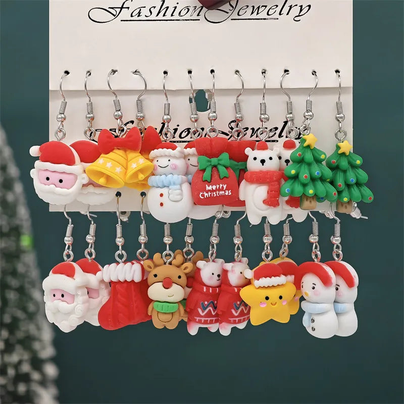 Christmas Series Cartoon Snowflake Star Ear Hooks Women's Holiday Earrings Set Festive Resin Studs Festive Fashion Jewelry