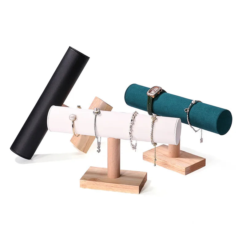 Real Wood Bracelet Display Stand Jewelry Storage Rack Hairband Holder Elastic Band Organizer Velvet Bracket Fashion Accessory