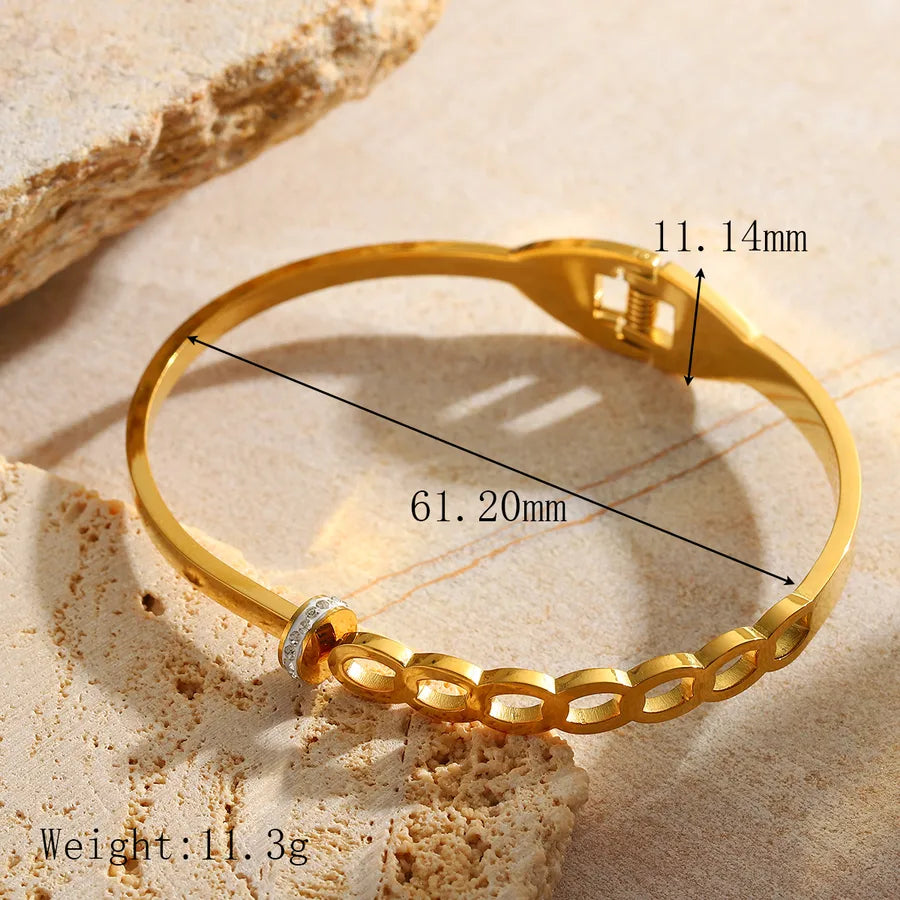 Casual Simple Style Artistic Geometric Solid Color 304 Stainless Steel 18K Gold Plated Zircon Bangle In Bulk