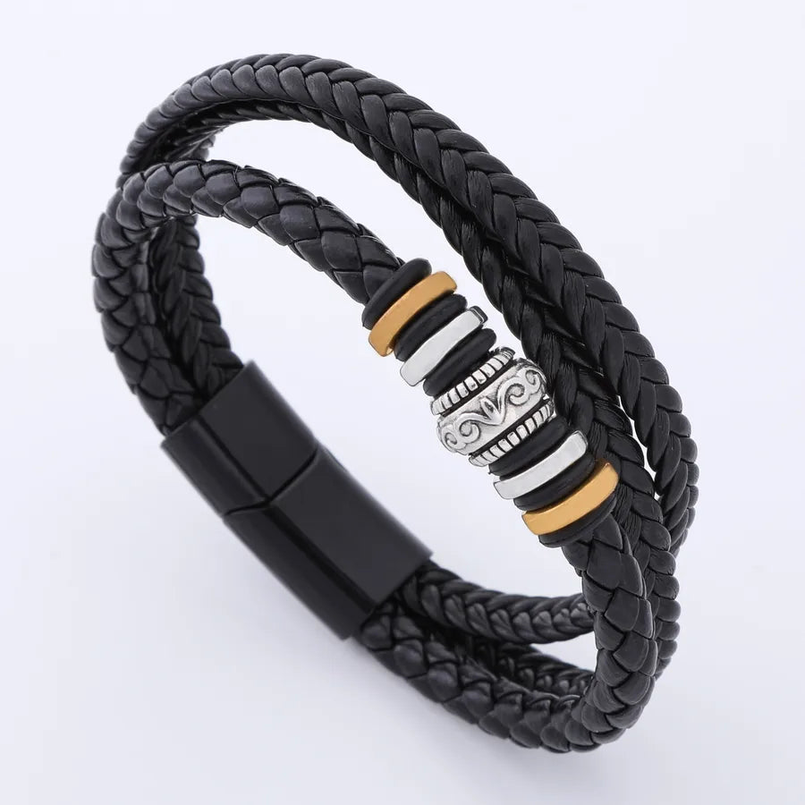 Vintage alloy buckle leather bracelet  ethnic style multi-layer woven leather rope bracelet  men's bracelet
