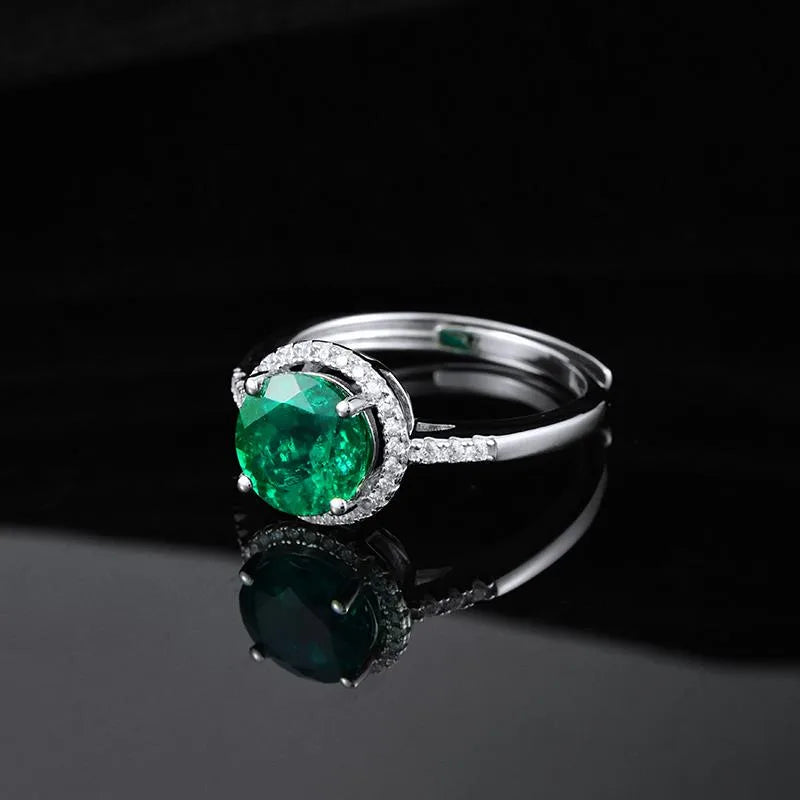 1 Piece 925 Sterling Silver Geometric May Birthstone Emerald High Carbon Diamond White Gold Plated cable chain Rings Necklace