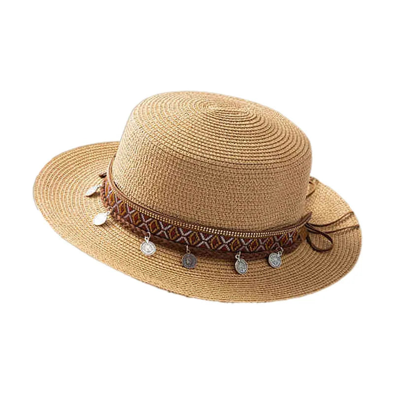 Women's Hawaiian Tropical Shell Flat Eaves Straw Hat