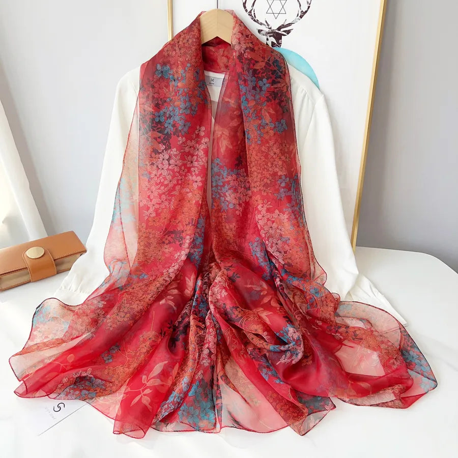 Women's Elegant Printing Polyester Chiffon Silk Scarf