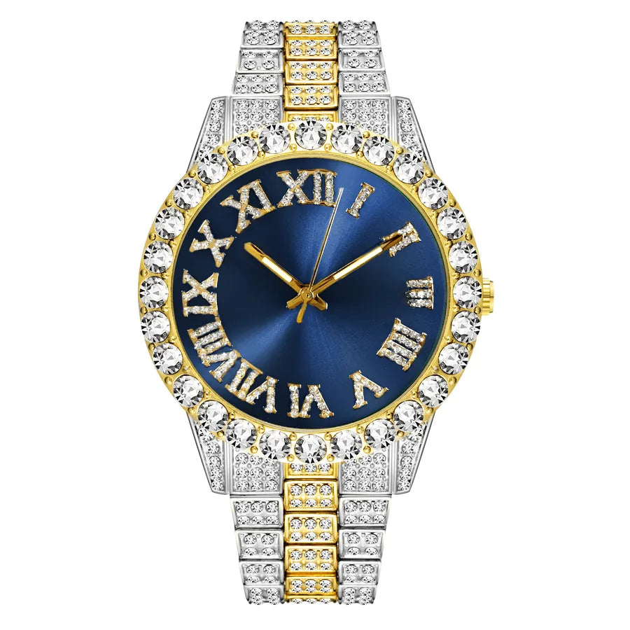 MISSFOX Watch  Explosions Men's Personalized Hip Hop Style  Water Ghost Roman Diamond Quartz Watch Men