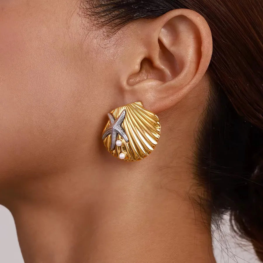 Wholesale Jewelry IG Style Marine Style Starfish 304 Stainless Steel 18K Gold Plated Rings Earrings
