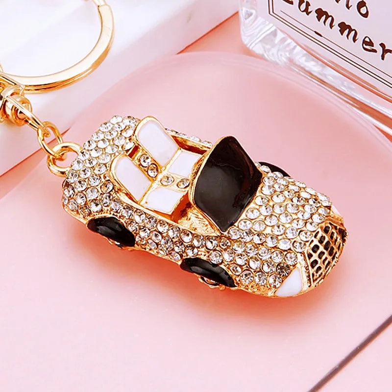 cute car metal diamond women's bag pendant keychain