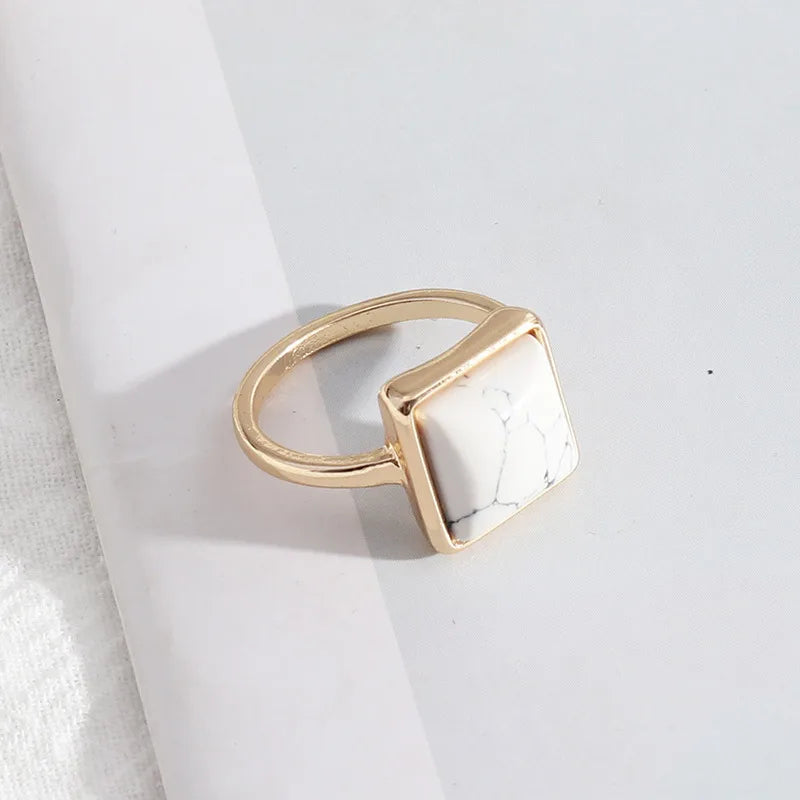 1 piece simple style square alloy plating inlay natural stone women's rings