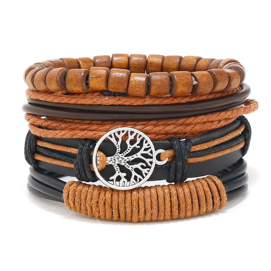 retro geometric pu leather knitting unisex bracelets