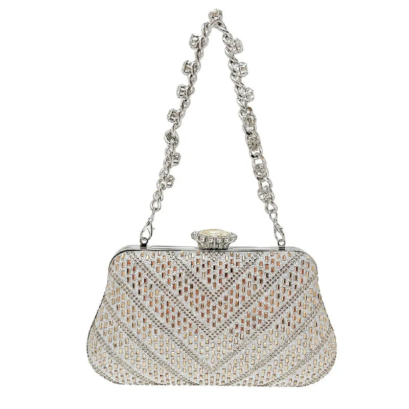 New Women's Party Evening Bag Luxury Diamond Embedded Handbag Single Shoulder Bag Handheld Bag Clutch Bag Polyester Pillow Shape