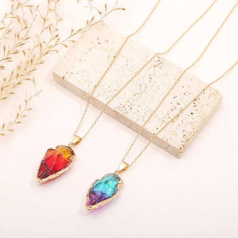 novelty water droplets natural stone crystal plating inlay natural stone gold plated pendant necklace