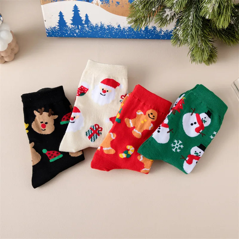 Cartoon Mid-Calf Women's Socks Deer Snowman Santa Claus Christmas Cotton Socks Trendy Autumn Winter Fashion Socks Gift