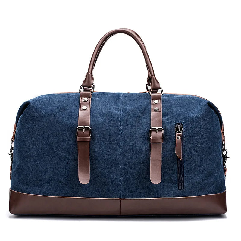 Canvas Travel Bag Men's Imitation Leather PU Outdoor Luggage Travel Fitness Photography Bag Large Capacity Handbag