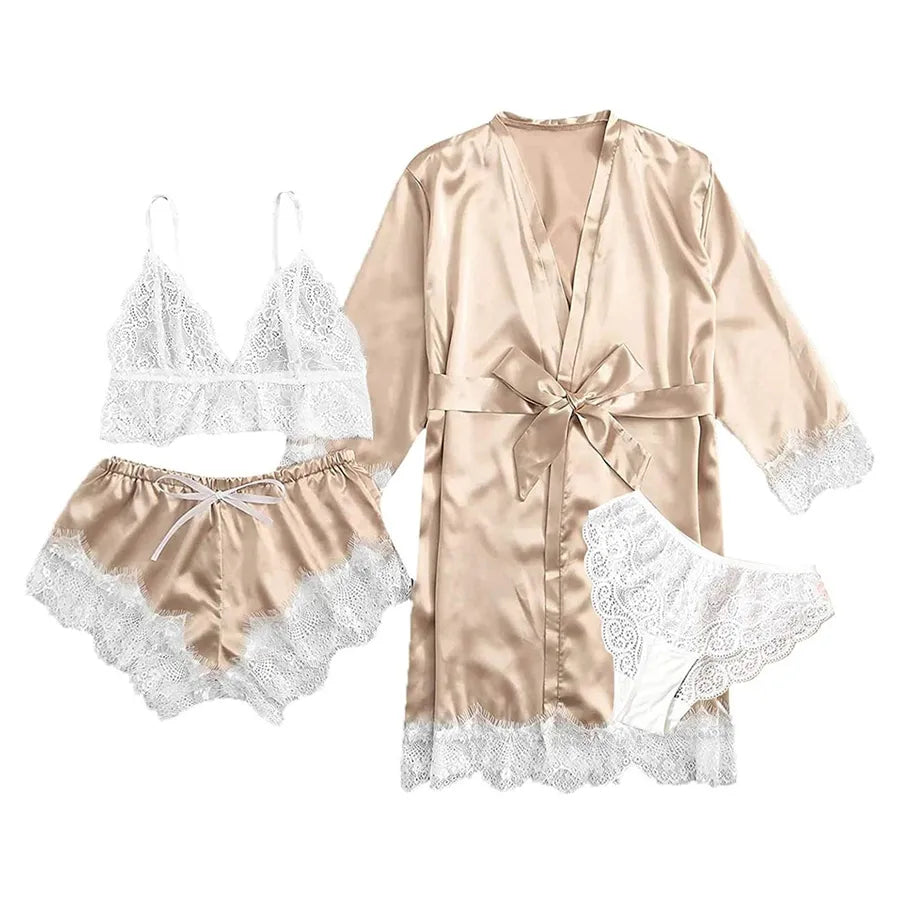 Elegant Solid Color Pajama Sets Imitated Silk Polyester Shorts Sets Lingerie & Pajamas