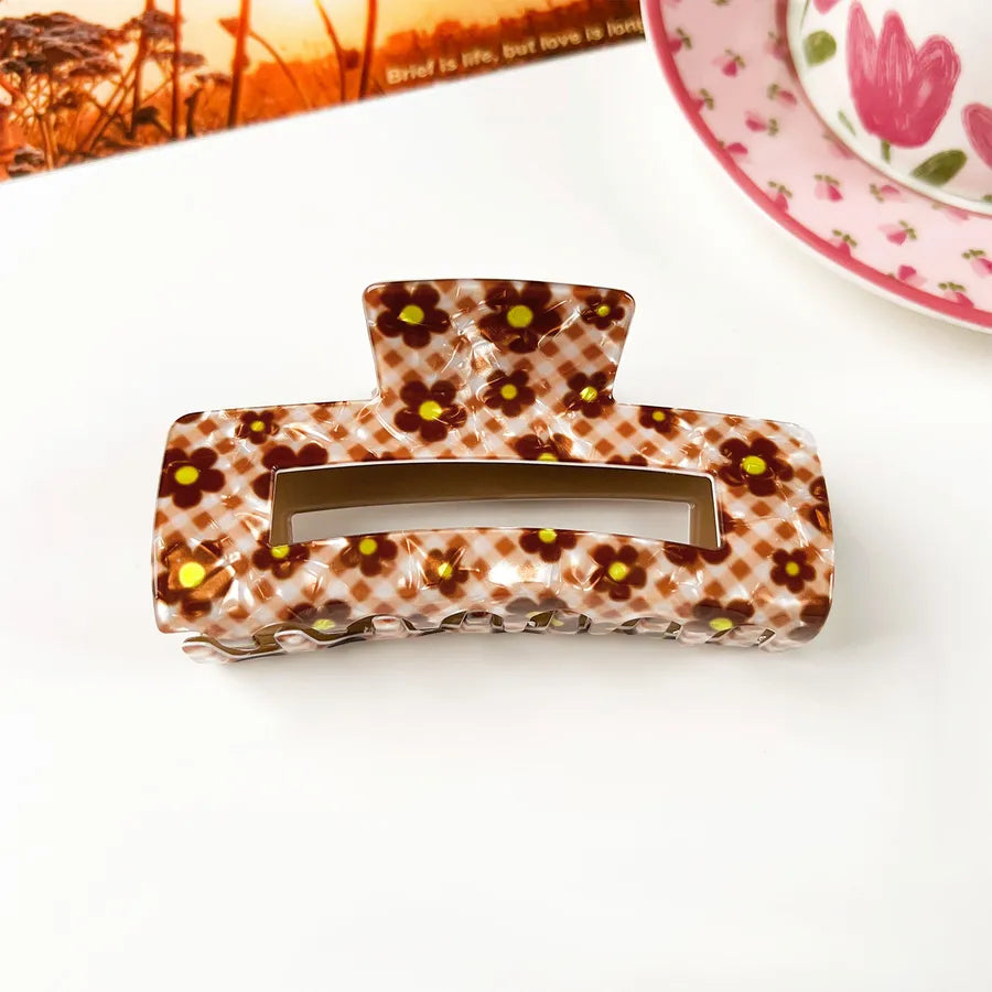 Retro PVC Floral Print Hair Claw New Elegance High-End Feeling Bun Shark Clip Small Flower Hair Clip Hair Accessories