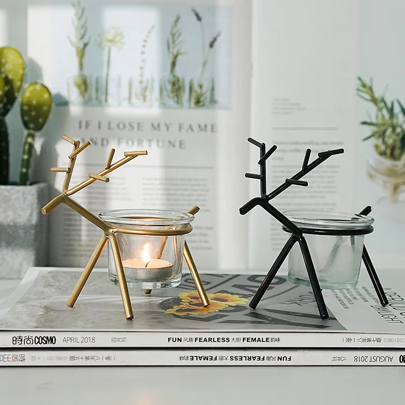 Classic Style Deer Iron candlestick Artificial Decorations