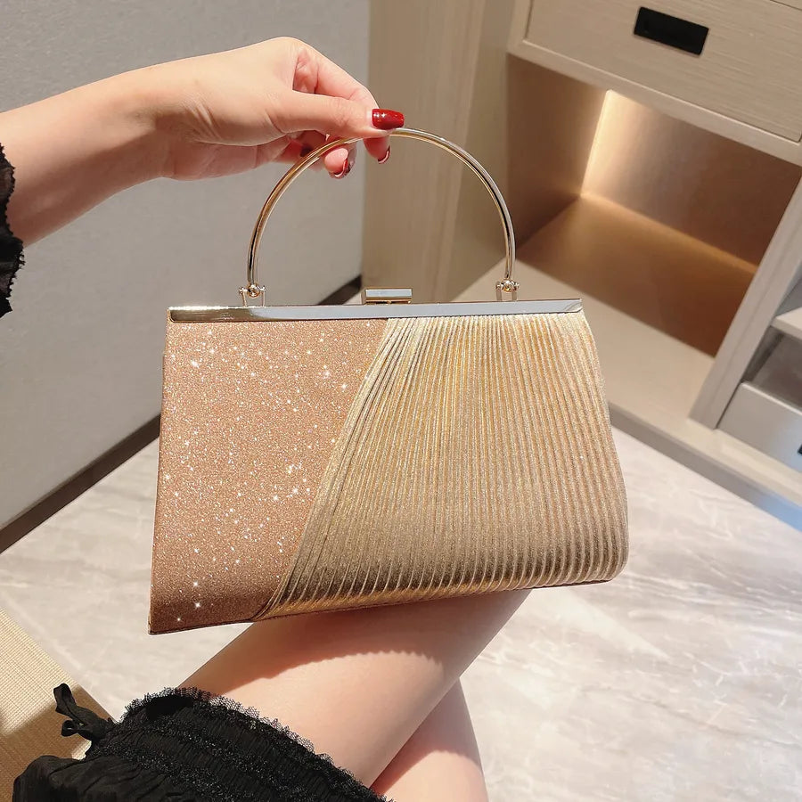 gold silver black polyester solid color rhinestone square evening bags