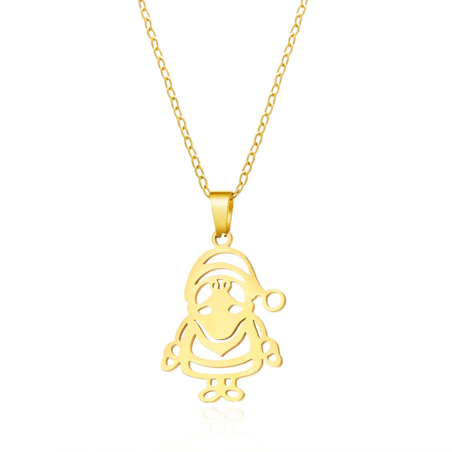 Christmas Deer Santa Claus Stainless Steel Necklace Women's Versatile Cartoon Character Design Paved Snowflake Pattern Jewelry Accessory