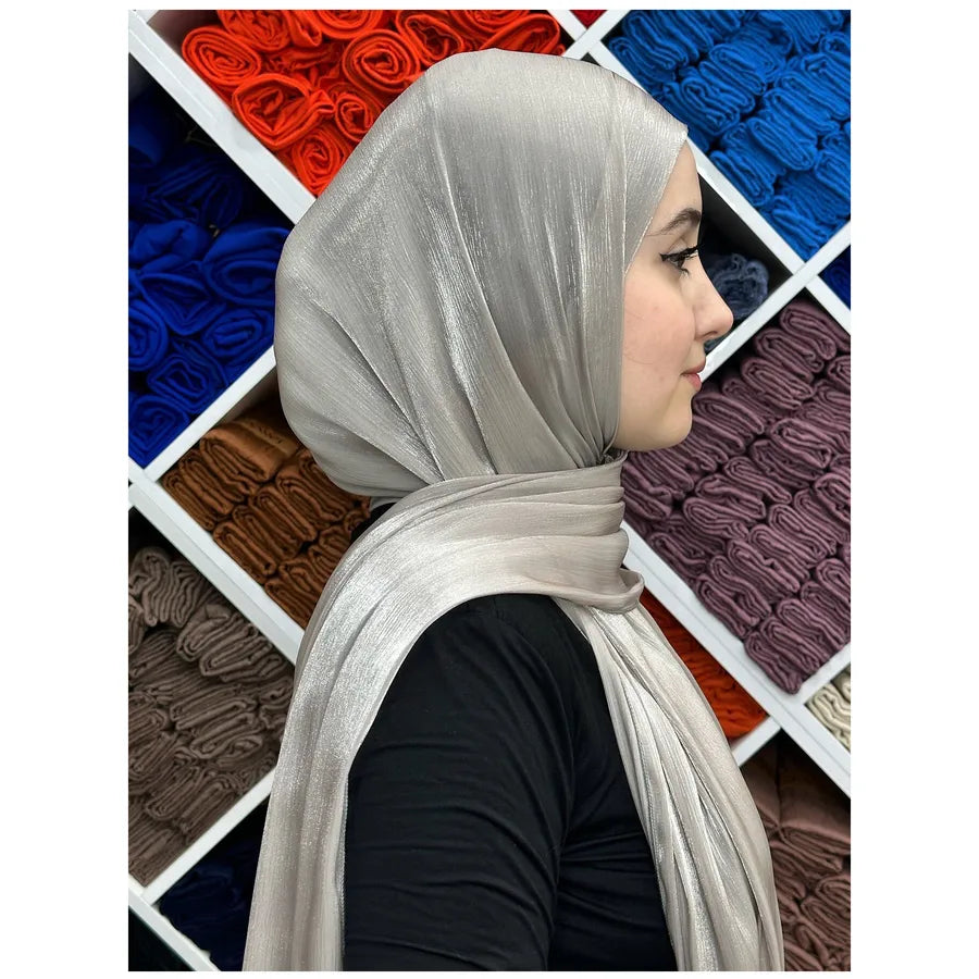 New Style Cool Breathable Bright Silk Chiffon Island Wrinkled Long Scarf Solid Color Simple Malay Indonesian Women's Bag Headscarf