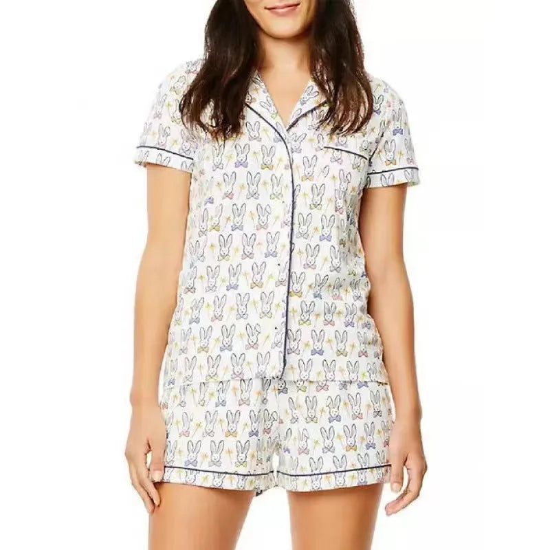 spring and summer new short-sleeved suit  style leisure printed cardigan women's home clothes