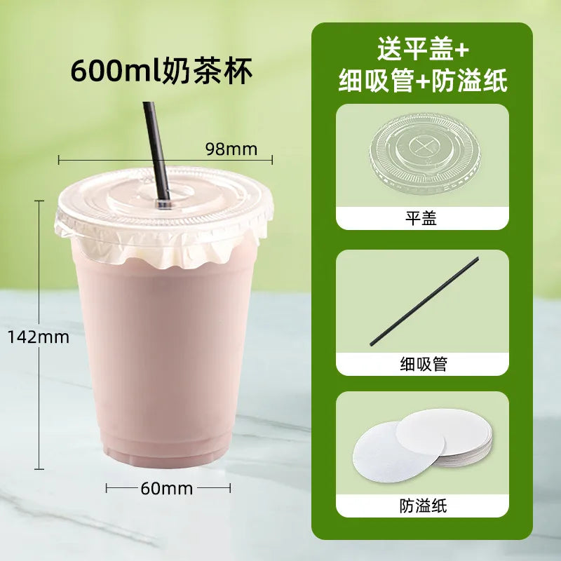 in stock wholesale disposable cup milk tea batch with lid thickened transparent plastic cup stall store packing cup