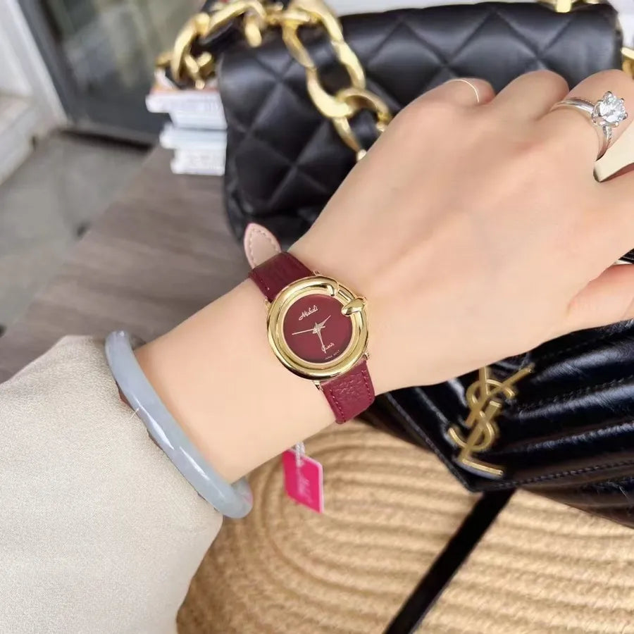 Retro Simple Style Solid Color Buckle Quartz Watch Women's Watches