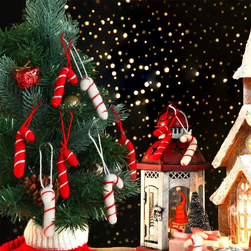 Christmas Decorative Lollipop Hanging Home Decorations Wool Felt Cane Candy Christmas Tree Decor  Style