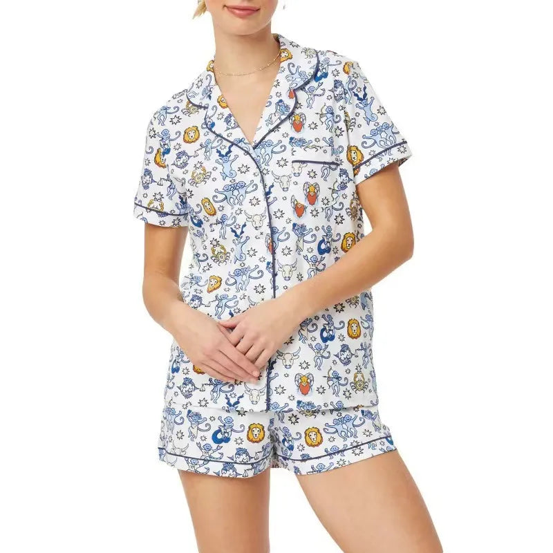 spring and summer new short-sleeved suit  style leisure printed cardigan women's home clothes