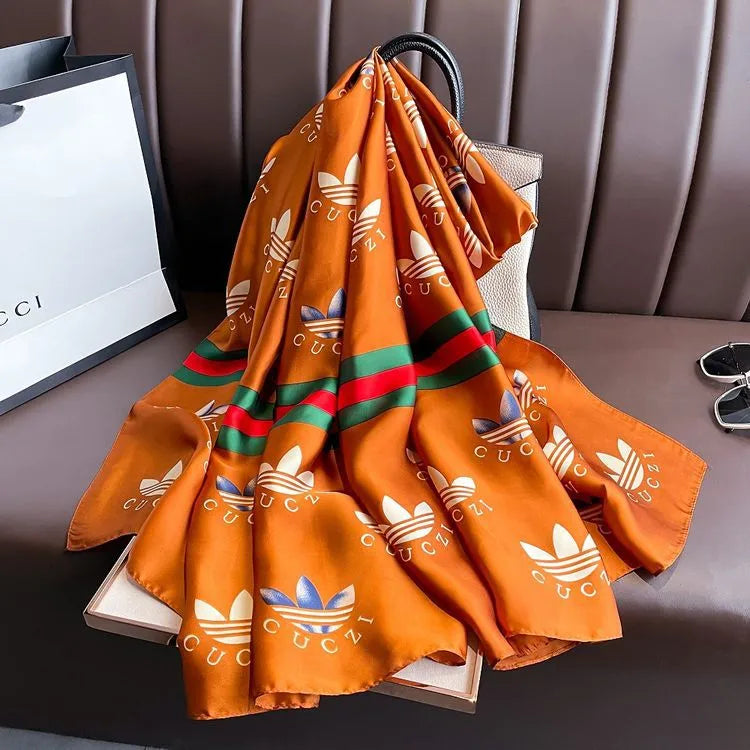 women's fashion letter plaid satin printing silk scarves