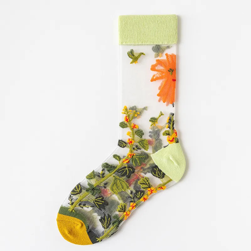 2 Pairs Cute Modern Style Women's Flower Cotton Crystal wire Crew Socks